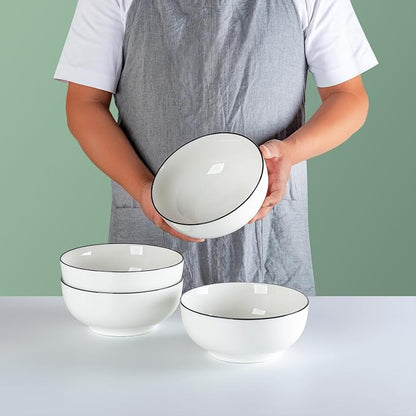 40 oz Large Soup Bowl, Pho Bowls, 7-Inch Rimmed Off-White Porcelain Bowls Set - Image 7