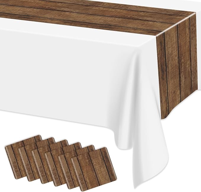 6Pcs Rustic Table Runner Brown Wood Grain Country Table Runner Table Cloth by PTECDROTS