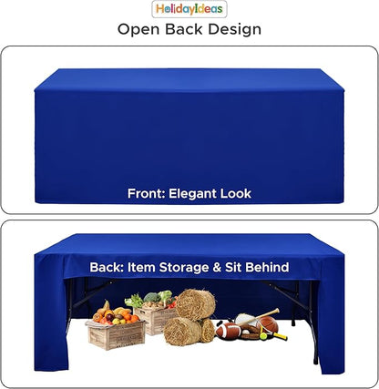 Open Back Fitted Tableclothss for 4 Ft Rectangle Table, 3-Sided Solid Table Covers 24x48 Inch for Craft Fairs, Banquets, Trade Show Display, Royal Blue,4 Pcs