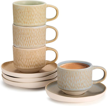 KooK Espresso Mug and Saucer Set, Ceramic Cups and Plates by Kook