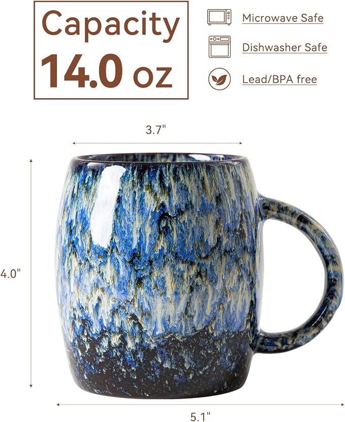 Unique Reactive Glaze Ceramic Coffee Mug - 14 oz Large Coffee Cup - Image 9