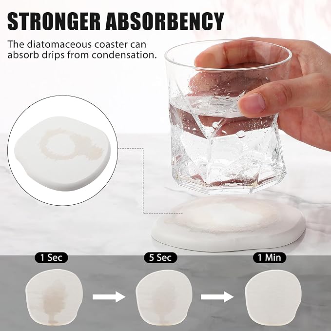 Diatomaceous Earth Coaster ，Set of 6，Unique White Absorbent Coasters - Image 3