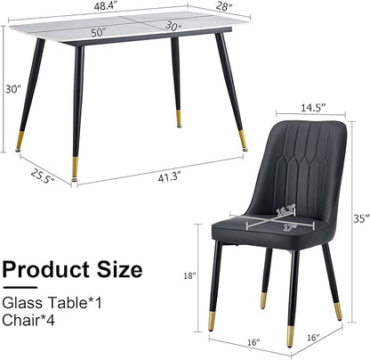 Black Dining Table Set for 4, Dining Room Table Set for 4, Sintered Stone Kitchen Table Top and Modern Chairs Set of 4 for Kitchen Dining Room, Small Space