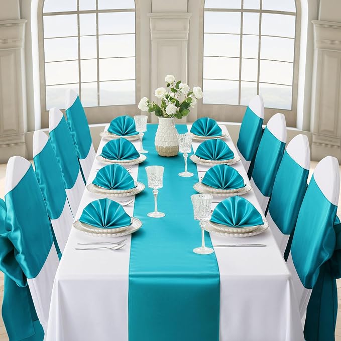 Teal Blue Satin Table Runner, 12x108 Inches, 4 Pack | Premium Satin, Smooth - Image 3