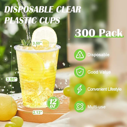 Lamosi 300 Pack 12 oz Clear Plastic Cups, Disposable Cold Drinking Cups | - Image 2