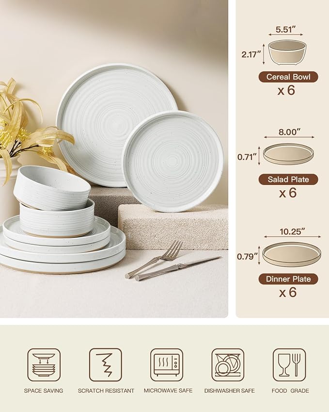 Stoneware Dinnerware Set for 6, Plates and Bowls - Image 8