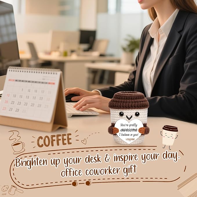 Mini Office Gift for Women Men, Thank You Gifts Positive Crochet Coffee Cup | - Image 4
