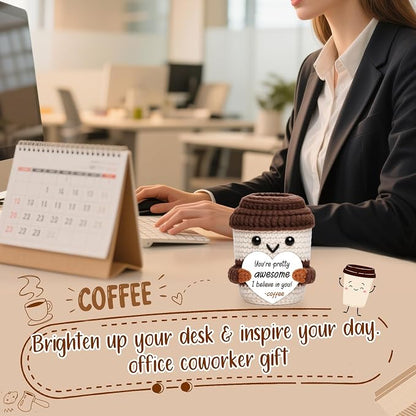 Mini Office Gift for Women Men, Thank You Gifts Positive Crochet Coffee Cup | - Image 4