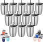 VEGOND Stainless Steel 12 oz Tumblers bulk Vacuum Insulated Double Wall Travel Tumbler with Lid and Straw Reusable Tumbler,Stainless 12 pack