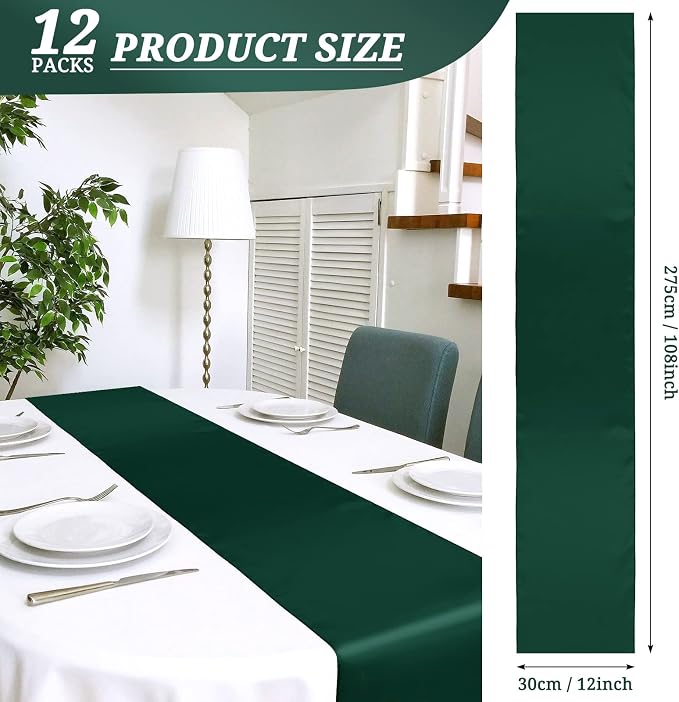 12 Pack Emerald Green Satin Table Runner 12 x 108 Inch Long Premium Table - Image 2