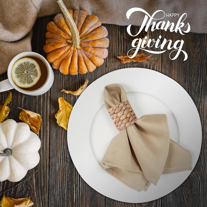 Napkin Rings Set of 12, Farmhouse Table Decor Handmade by Natural Water Hyacinth - Image 2