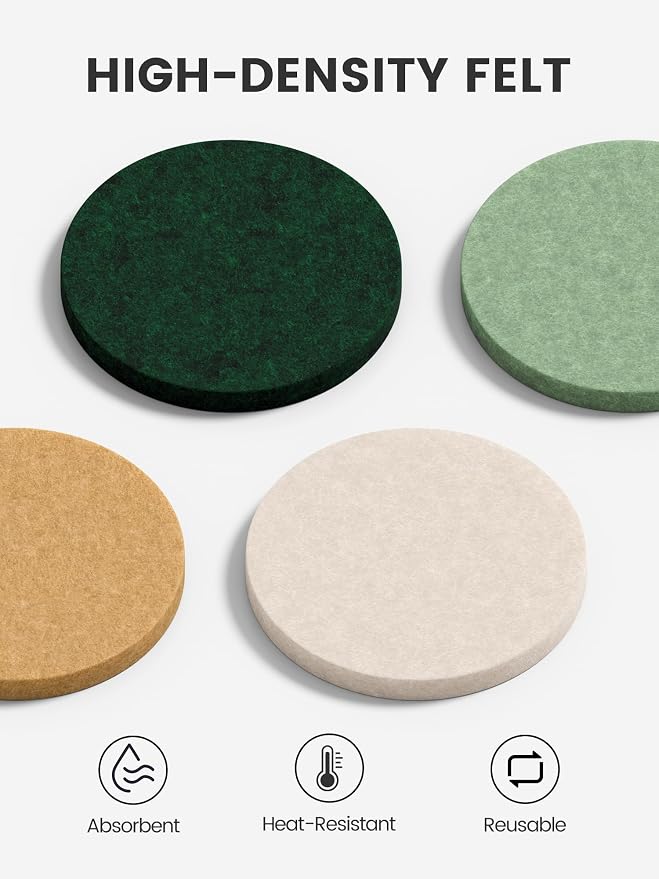 Fluxynara Felt Coasters with Holder, Moss Glimmer | Round Felt Coasters - Image 3