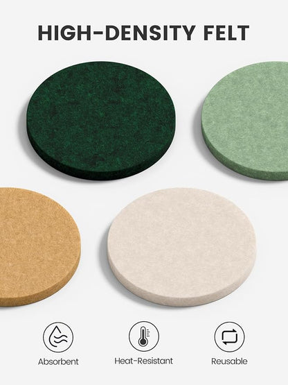 Fluxynara Felt Coasters with Holder, Moss Glimmer | Round Felt Coasters - Image 3