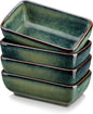 vancasso Stern 6 Oz Dipping Bowls, 4.5 Inches Ceramic Soy Sauce Dish, Rectangular Side Dishes, Small Appetizer Plates Set of 4, Green