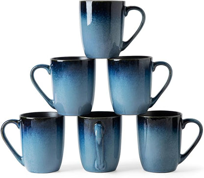 MONITO 14oz Ceramic Coffee Mugs Set of 6, Ice-Snow Blue Mugs by MONITO