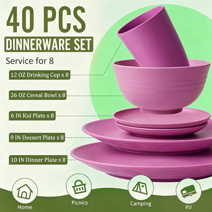 Wheat Straw Dinnerware Set 40 PCS | Service - Image 2