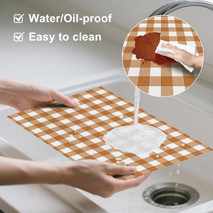 AOFOTO Brown Plaid Placemats Set of 4 for Dining Table Brown and White Checkered Place Mats Washable Rectangular Stripes Table Mats for Party Home Kitchen Restaurant Decor 12x18 Inch