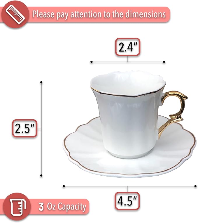 BTaT- Porcelain Espresso Cups Set, 3 oz, 6 Set, Small Coffee Mugs | Elegant - Image 3