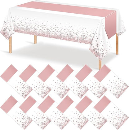 12Pcs White Rose Gold Tablecloth Party Decorations, Plastic White Table Cloth by MASHAN