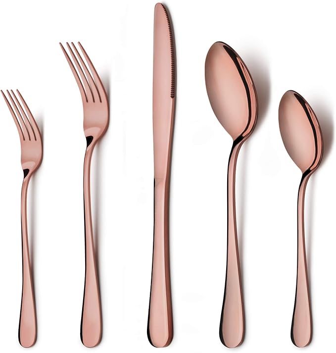 LIANYU Copper Silverware Flatware Set, 20 Piece Stainless Steel Cutlery Set | by LIANYU