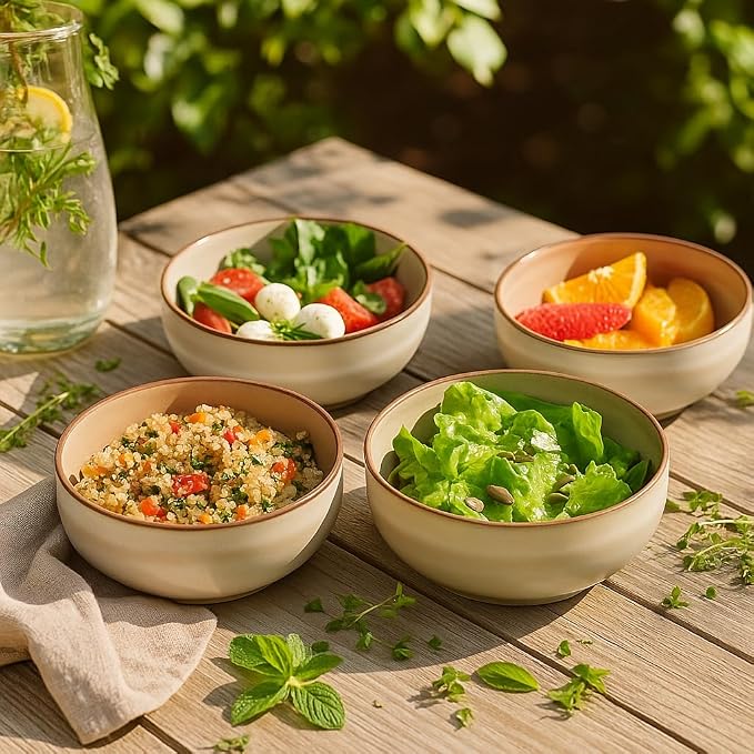 Stoneware Ceramic Cereal Bowls Set of 4, 21 oz | Lead-Free, Cadmium-Free | - Image 9
