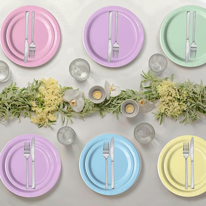Oigco 60 PCS Pastel Paper Plates and Napkins, Pastel Party Decorations - Image 6