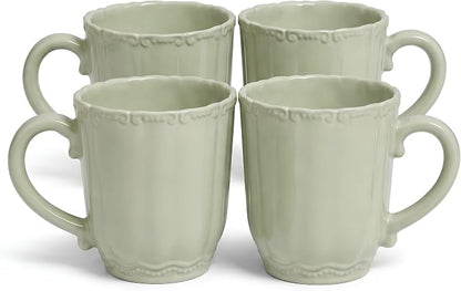 SANGO Bethany Sage Mugs Set of 4, 15 oz Stoneware Green Coffee Mugs, Vibrant by Sango
