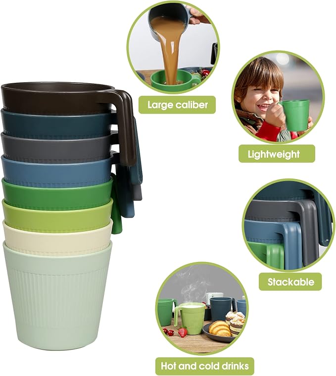 Greentainer Ribbed Drinking Glasses Coffee Mugs Set of 8, Plastic Coffee Cups - Image 3