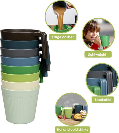 Greentainer Ribbed Drinking Glasses Coffee Mugs Set of 8, Plastic Coffee Cups - Image 3