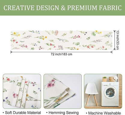 Bonhause Spring Floral Table Runner 13x72 Inch Purple Pink Wildflower Leaves - Image 6