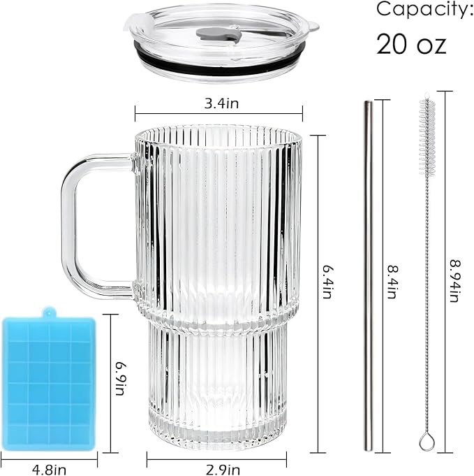 Accguan 6Pack 20oz Ribbed Glass Tumbler - Image 2