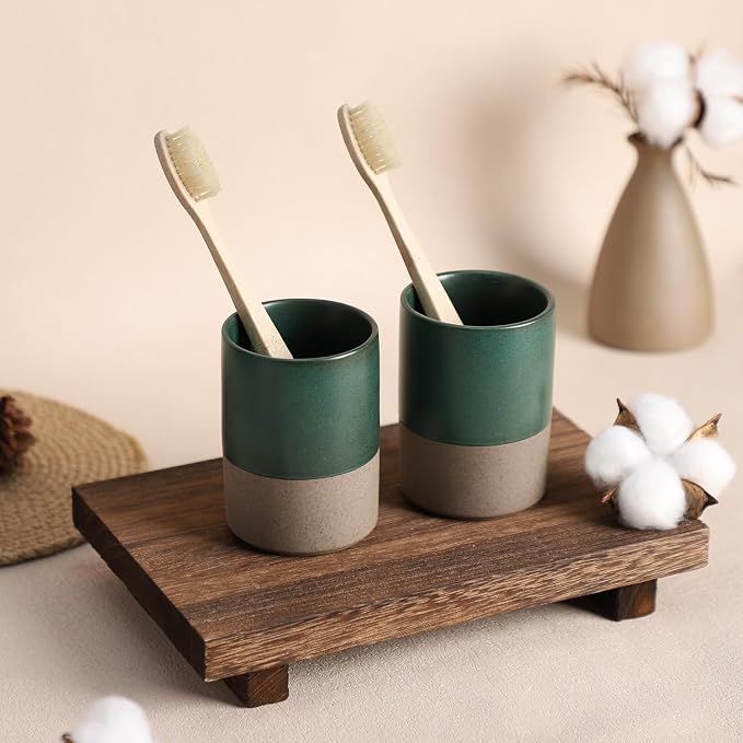 Gaolinci 2 Pcs Vintage Stoneware Style Ceramic Mouthwash Cups, Bathroom - Image 4