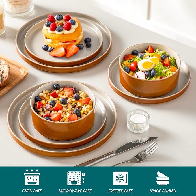 vancasso ONION Ceramic Plates and Bowls Sets, 12 Pieces Grey Dinnerware Sets - Image 4