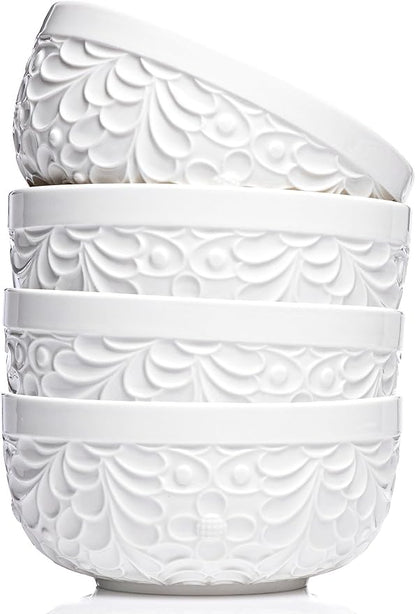 25DOL 32 oz Ceramic Bowls Set of 4 – Large Embossed Soup & Ramen Bowls by 25DOL