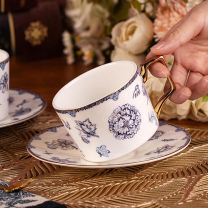 KAMMAK Tea Cups and Saucers Set of 2, Fine Bone China Coffee Cups, 571N | - Image 6