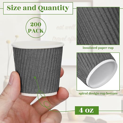 Yaomiao 200 Pcs 4 oz Disposable Espresso Coffee Cups Ripple Corrugated Paper - Image 2