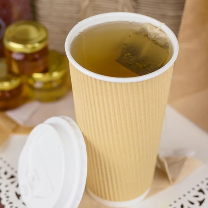 Karat 20oz Ripple Insulated Coffee Hot Cups Kraft Double Poly Lined Paper Hot - Image 4