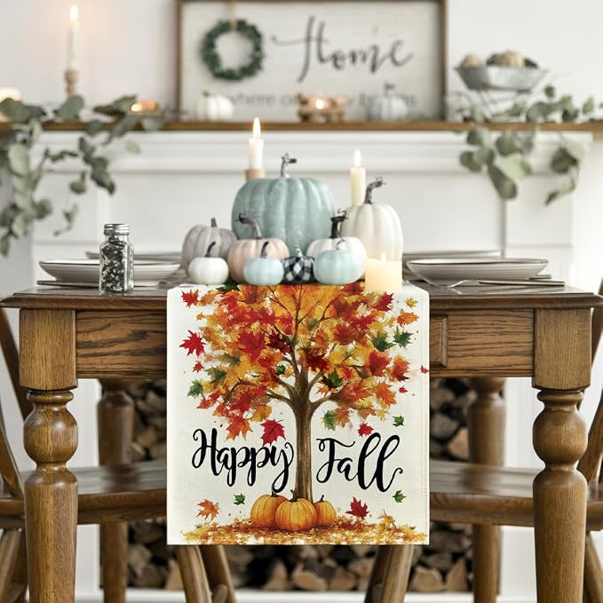 Artoid Mode 210 GSM Fall Table Runner 13x48 Inch Home Party Decor | Maple Tree - Image 2