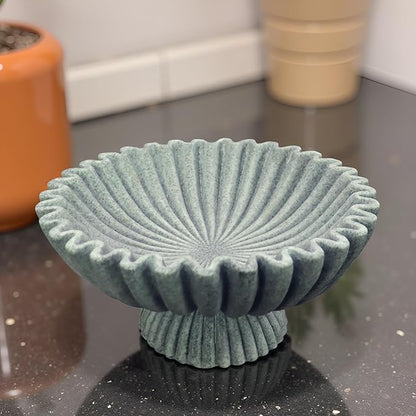 10" Large Decorative Bowl decor, Scalloped Bowls for Modern Home Decor,Ruffle Decor,Stylish Key Bowl for Entry Table,Decorative Fruit Bowl for Kitchen Counter,With base,Artificial Stone Marble Color