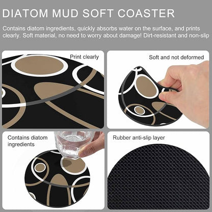 Black Brown Coasters Set of 6, Non-Slip Cup Coaster Mat - Image 9