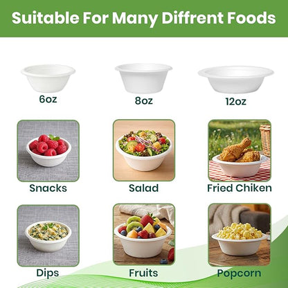 Disposable Paper Bowls 200 Pack 12 oz, Heavy-Duty Compostable, Eco-Friendly, Bagasse Bowl for Soup, Salad, Dessert & More
