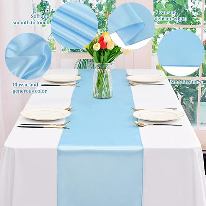 12 Pack Light Blue Satin Table Runner 12 x 108 Inch Long Premium Table Runners - Image 3