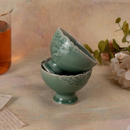 KAMMAK Tea Cup Set of 2 Small Tea Cups 3.7oz Green Porcelain Tea Cup Set - Image 5