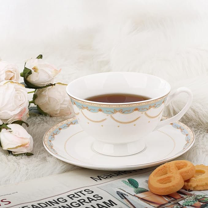 fanquare Blue Lace Teacup and Saucers Set - Image 5