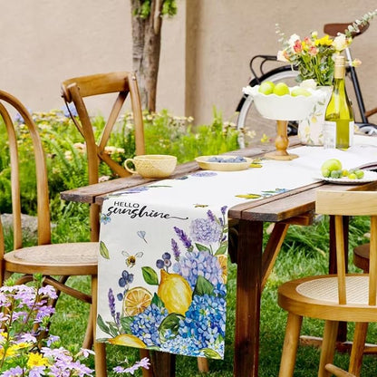 Summer Lemon Table Runner Blue Hydrangeas Burlap Table Runners - Image 8
