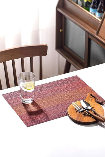 LEXMORE PlaceMats Set of 12 Vinyl/Plastic Woven Place Mats for Kitchen Table Indoor/Outdoor Washable PlaceMat Wipeable Dining Table Mats(Pomegranate Parade)