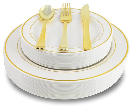 Exquisite 200 Piece Heavyweight Party Disposable Plastic Plates and Cutlery Set by Exquisite