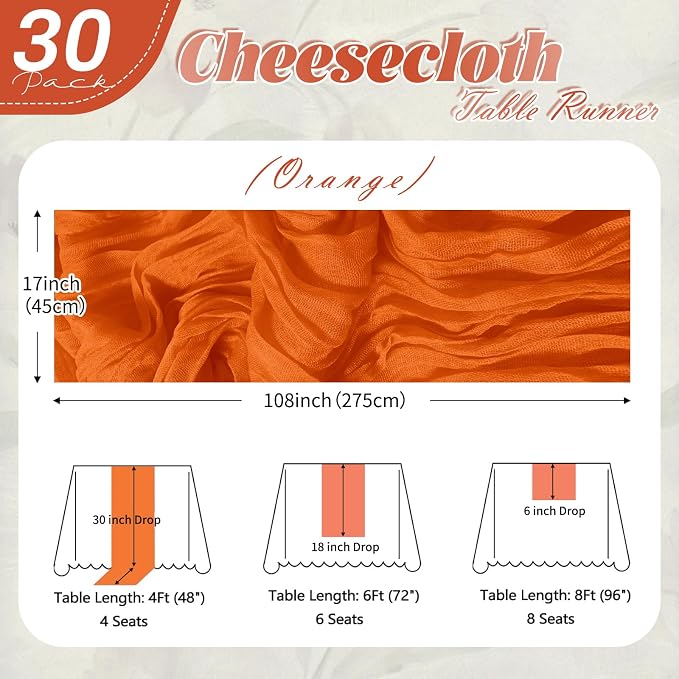 30 Pack Orange Cheesecloth Table Runner 17 x 108 inch Cheese Cloth Table - Image 2