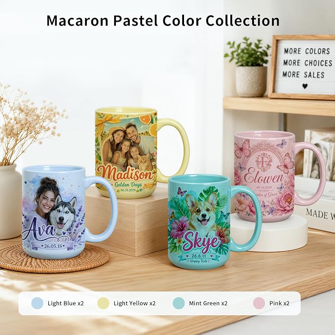PYD Life 8 Pack Sublimation Mugs 15 OZ Mixed Macaron Colors Ceramic Cups | - Image 2