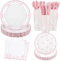 Natnarr 25 Set Pink Bow Birthday Decorations Cute Bow Plates Napkins Set | 9" by NatNarr